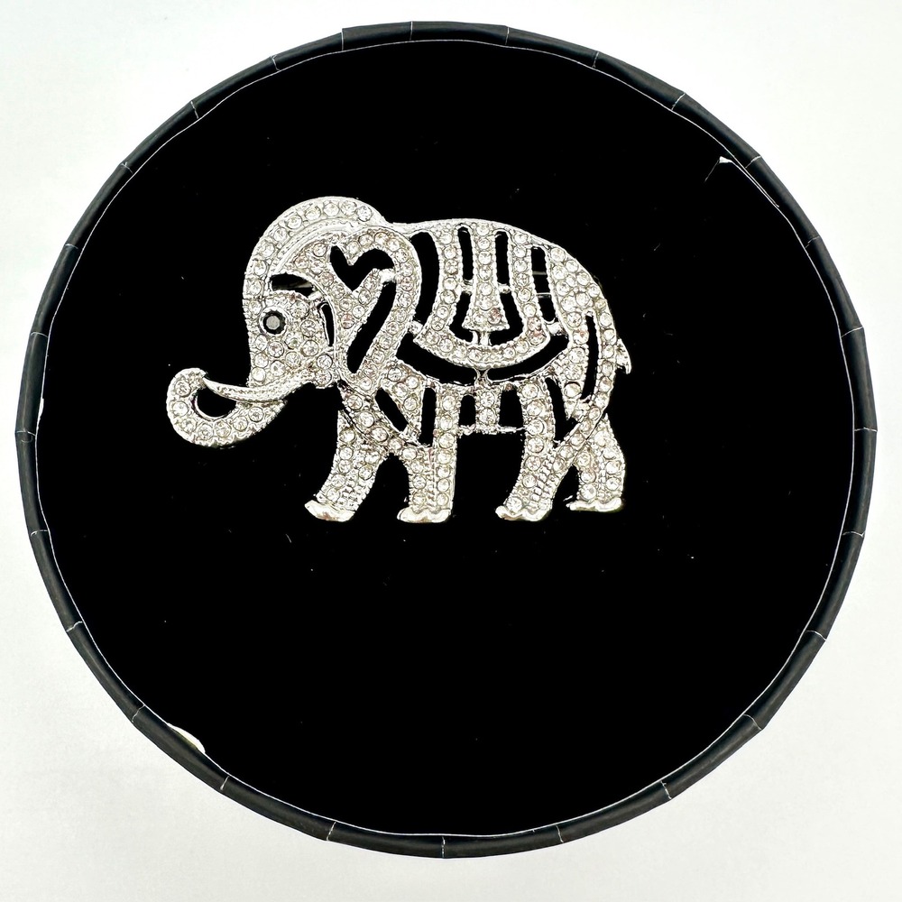Rhinestone Elephant Brooch Vintage Style Animal Pin Silver Tone Sparkly
